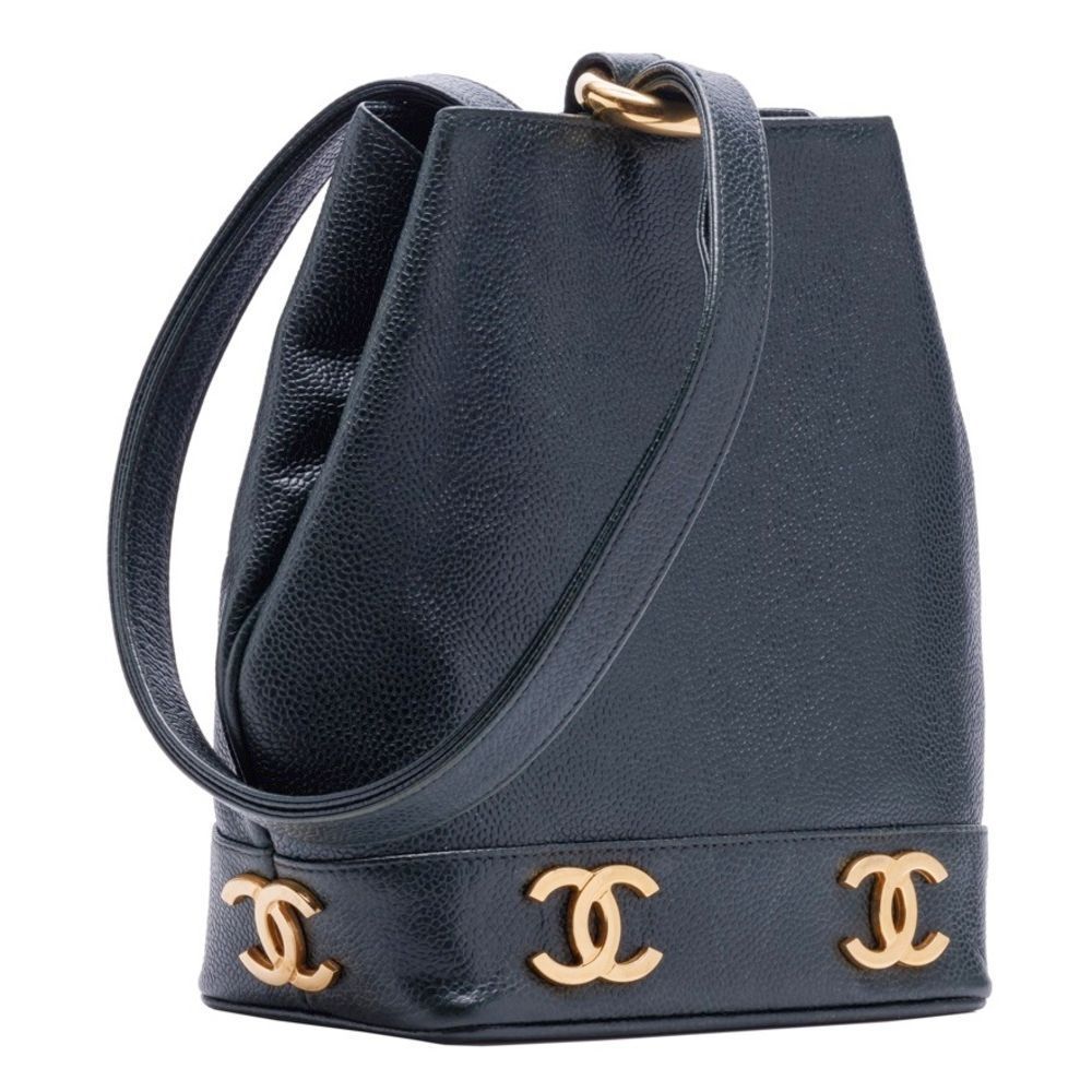 Caviar Skin Triple Coco Chain Shoulder Caviar Skin Dark Green Gold - Picture 3 of 9
